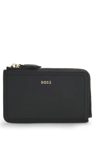Grained-leather card holder with logo lettering