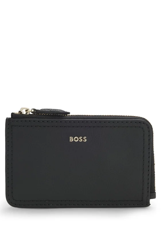 Grained-leather card holder with logo lettering Grained-leather card holder with logo lettering