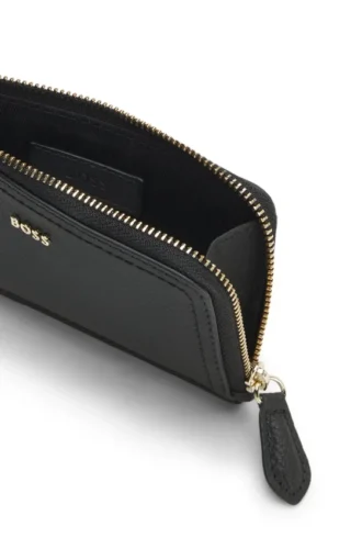 Grained-leather card holder with logo lettering