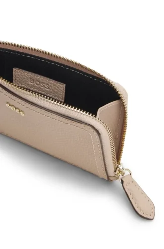 Grained-leather card holder with logo lettering