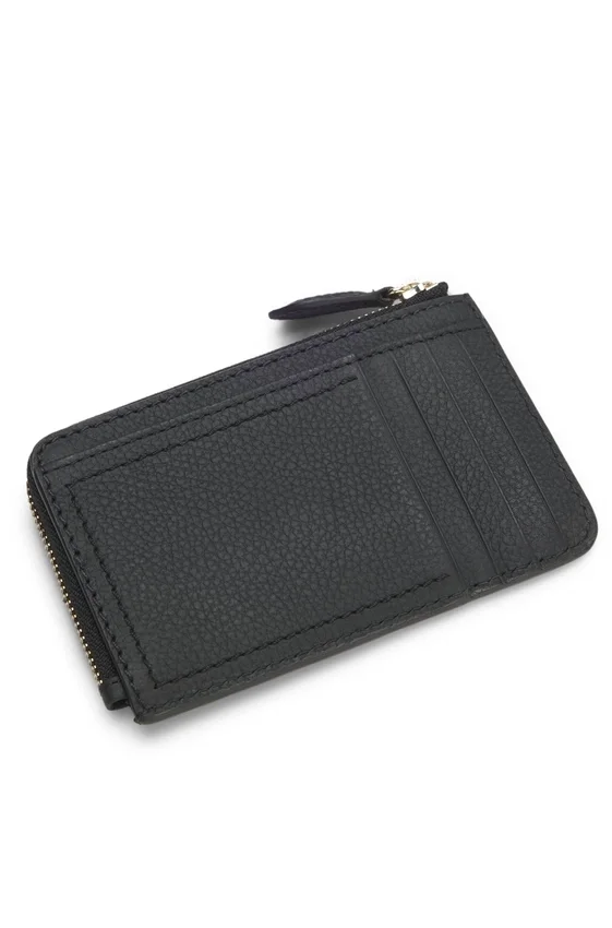 Grained-leather card holder with logo lettering Grained-leather card holder with logo lettering