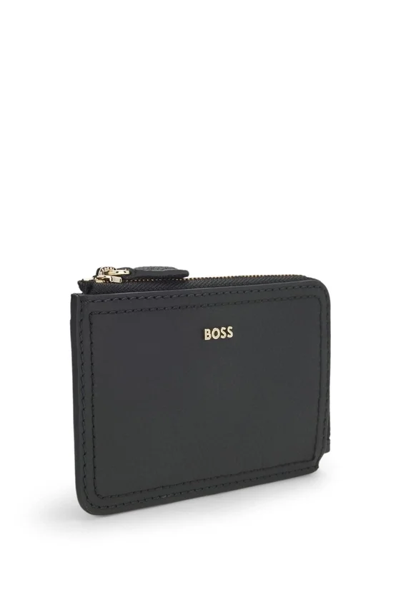 Grained-leather card holder with logo lettering Grained-leather card holder with logo lettering