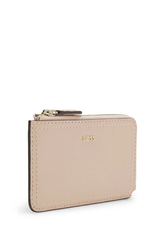 Grained-leather card holder with logo lettering Grained-leather card holder with logo lettering