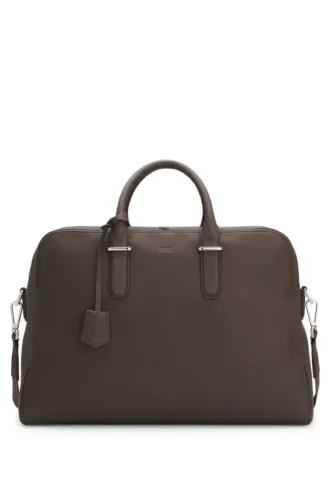 Grained-leather duffel bag with embossed logo