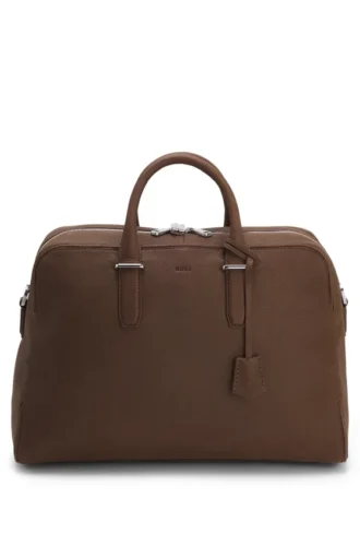 Grained-leather duffel bag with embossed logo