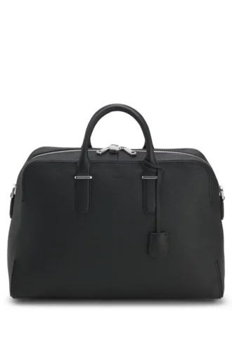 Grained-leather duffel bag with embossed logo