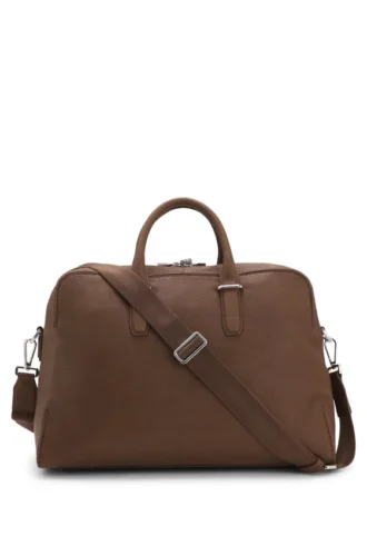 Grained-leather duffel bag with embossed logo