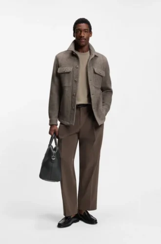 Grained-leather duffel bag with embossed logo