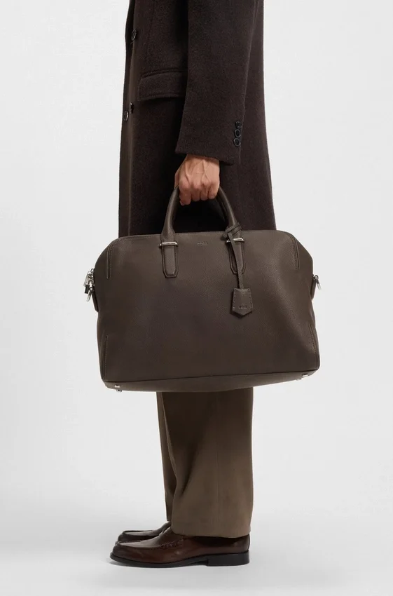 Grained-leather duffel bag with embossed logo Grained-leather duffel bag with embossed logo