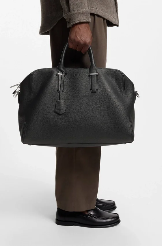 Grained-leather duffel bag with embossed logo Grained-leather duffel bag with embossed logo