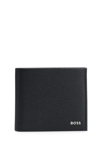 Grained-leather wallet with metal logo lettering
