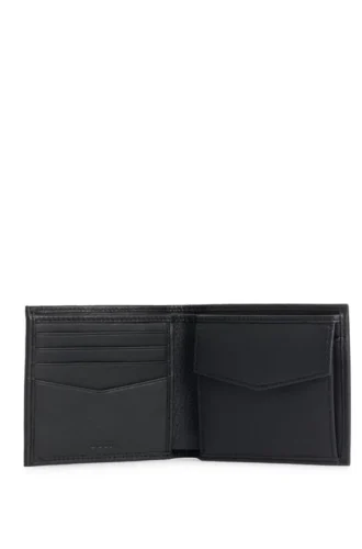 Grained-leather wallet with metal logo lettering
