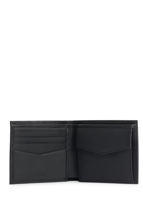 Grained-leather wallet with metal logo lettering Grained-leather wallet with metal logo lettering