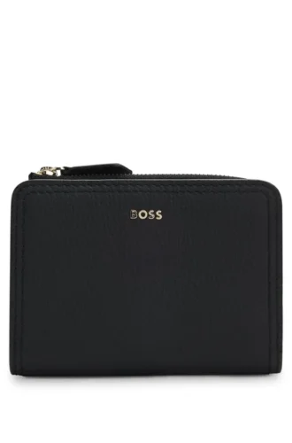 Grained-leather wallet with metallic logo lettering
