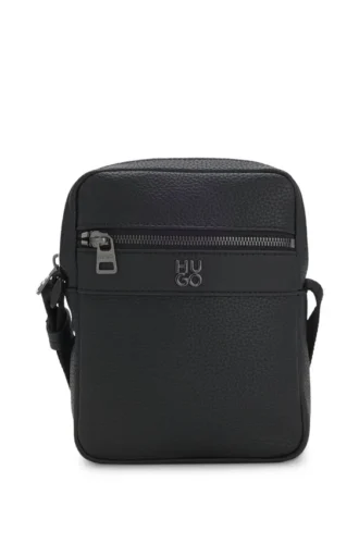 Grained reporter bag with stacked-logo trim