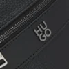 Grained reporter bag with stacked-logo trim