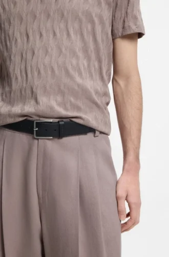 Grainy embossed-leather belt with brushed metal hardware