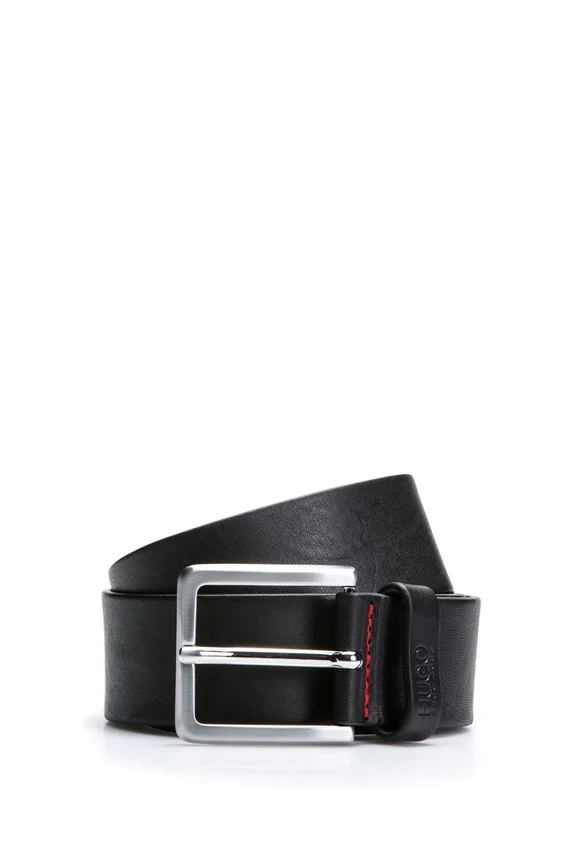Grainy embossed-leather belt with brushed metal hardware Grainy embossed-leather belt with brushed metal hardware