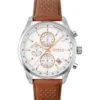 Grand Prix 44 chronograph watch with perforated leather strap