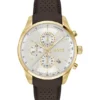 GRAND PRIX 44 Gold-tone chronograph watch with perforated leather strap