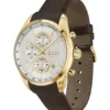 GRAND PRIX 44 Gold-tone chronograph watch with perforated leather strap