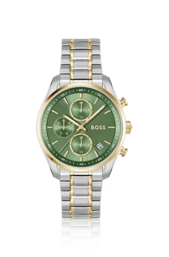 GRAND TOUR LADIES Two-tone watch with green dial and five-link bracelet