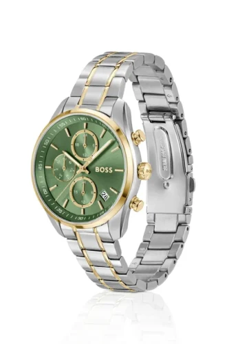 GRAND TOUR LADIES Two-tone watch with green dial and five-link bracelet