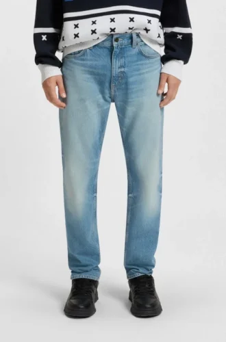 Green-cast slim-fit jeans in stretch denim