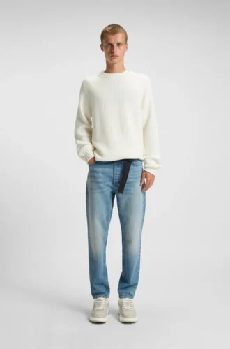 Green-cast tapered-fit jeans in stretch denim