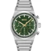 Green-dial chronograph watch in silver-tone steel
