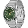 Green-dial chronograph watch in silver-tone steel