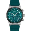 Green-dial chronograph watch with silicone strap