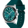 Green-dial chronograph watch with silicone strap