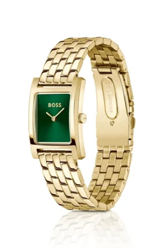 Green-dial watch in gold-tone steel