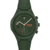 Green watch with silicone logo strap