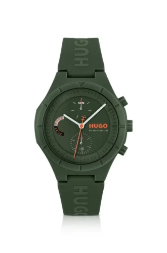 Green watch with silicone logo strap