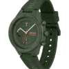 Green watch with silicone logo strap