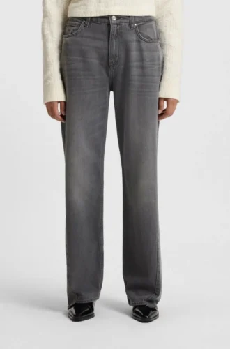 Grey boyfriend-fit jeans in rigid denim