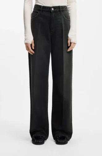 Grey boyfriend-fit jeans in rigid denim