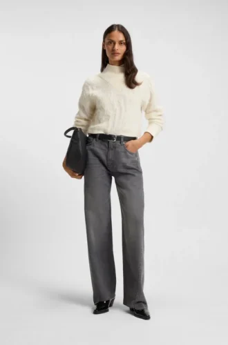 Grey boyfriend-fit jeans in rigid denim