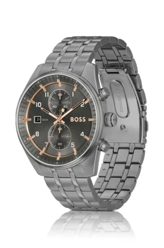 Grey-plated chronograph watch with gold-tone details