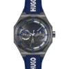Grey-plated watch with silicone logo strap