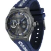 Grey-plated watch with silicone logo strap