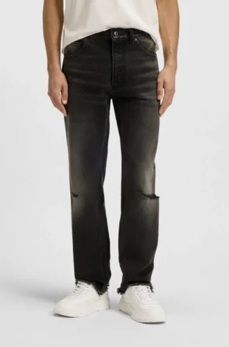 Grey regular-fit jeans in distressed denim Grey regular-fit jeans in distressed denim