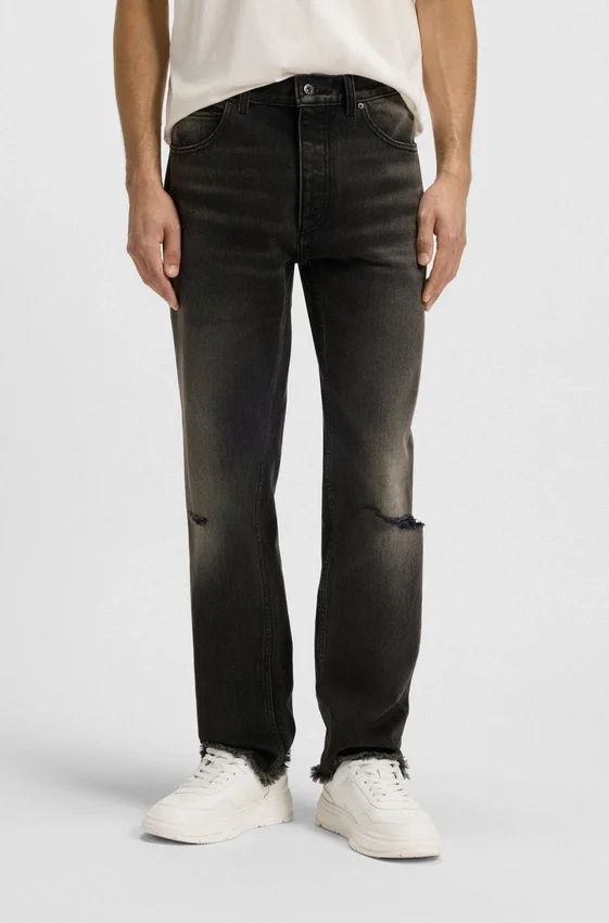 Grey regular-fit jeans in distressed denim Grey regular-fit jeans in distressed denim