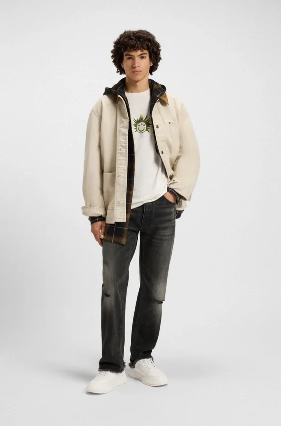 Grey regular-fit jeans in distressed denim Grey regular-fit jeans in distressed denim