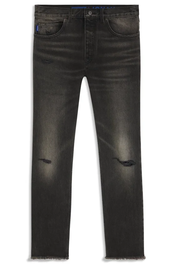Grey regular-fit jeans in distressed denim Grey regular-fit jeans in distressed denim