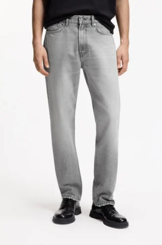 Grey regular-fit jeans in stonewashed denim