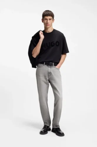 Grey regular-fit jeans in stonewashed denim