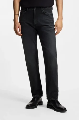 Grey regular-fit jeans in vintage-wash denim